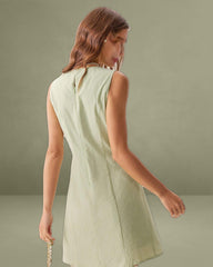 Green Boat Neck Sleeveless Mini Dress