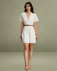 White Puffed Sleeve Button Mini Dress