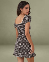 Bella Mini Tea Dress in Floral Broderie Brown