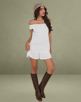 Panasi Bardot Babydoll Mini Dress in Off White