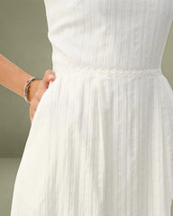 White Pocket A-Line Slip Midi Dress