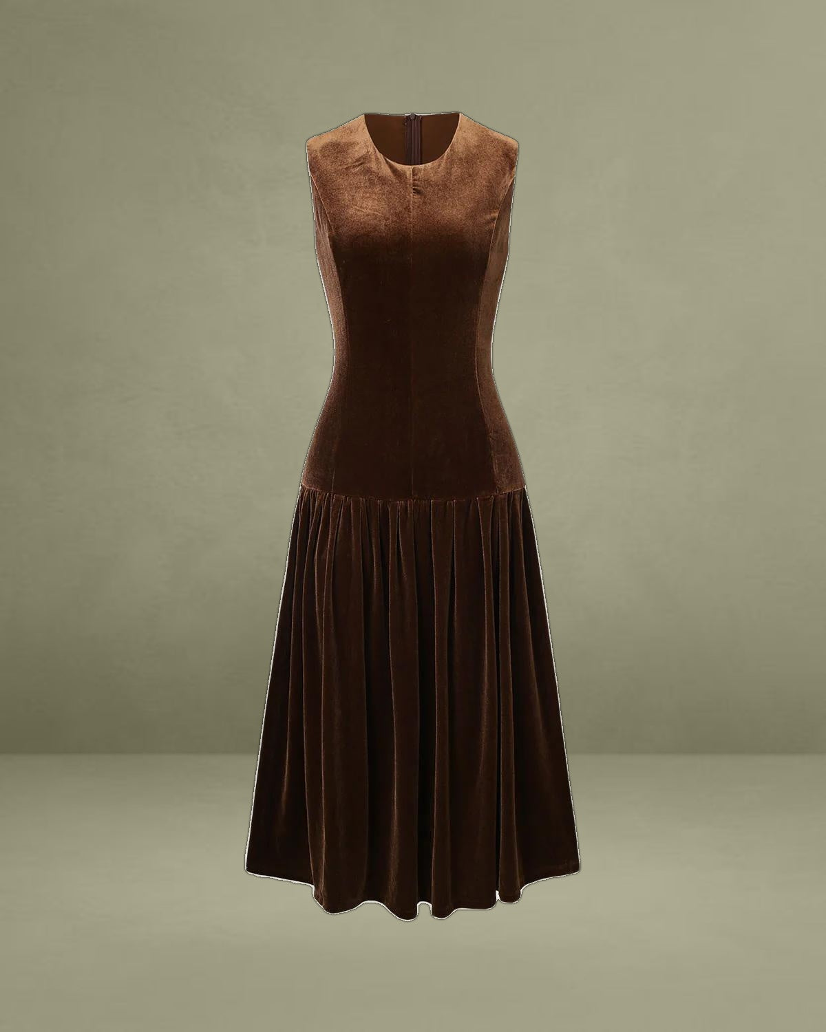 Coffee Velour A-Line Sleeveless Maxi Dress