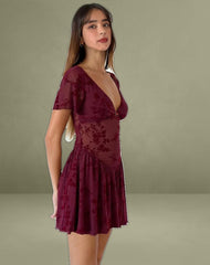 Geni Mini Dress in Botanical Flower Maroon