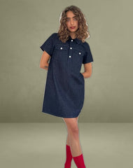 Reiga Smock Mini Dress in Denim Indigo