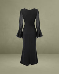 Black V Neck Bell Sleeve Maxi Dress