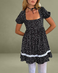 Beling Mini Tea Dress in Black Ditsy Romance