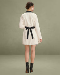 White Contrasting Button-Up Mini Dress