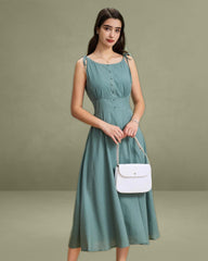 Green Boat Neck Backless Slip Midi Dress