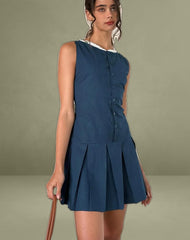 Gitas Button Mini Dress in Poplin Navy