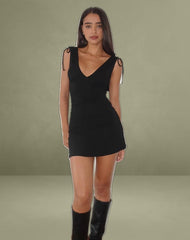 Carmila Gathered Mini Dress in Jersey Black