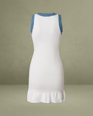 White Contrast Bodycon Sleeveless Sweater Dress