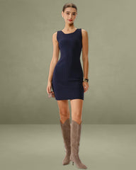 Blue Bodycon Sleeveless Sweater Dress