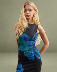 Fayola Printed Maxi Dress in Watercolour Flower Blue