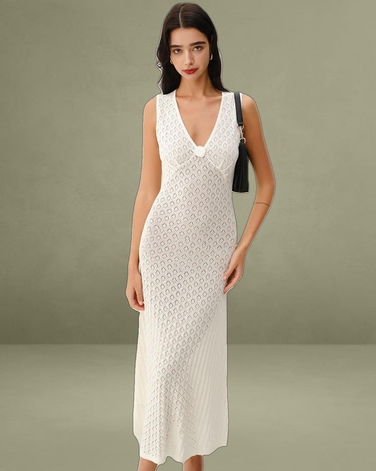 Beige Sleeveless Pleated Midi Dress