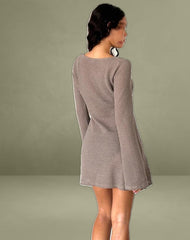 Sevila Long Sleeve Mini Dress in Light Taupe Knit