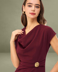 Wine Red Satin Boat Neck Maxi Dress