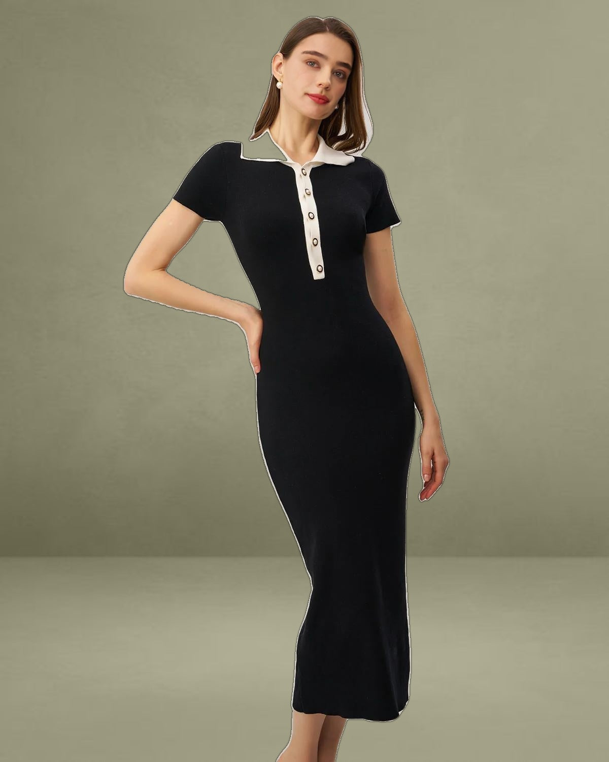 Black Contrast Bodycon Sweater Maxi Dress