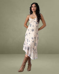 Kamala Midi Dress in Wild Rose Blue