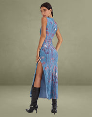 MOTEL X JACQUIE Flo Midi Dress in Lumen Mesh Blue