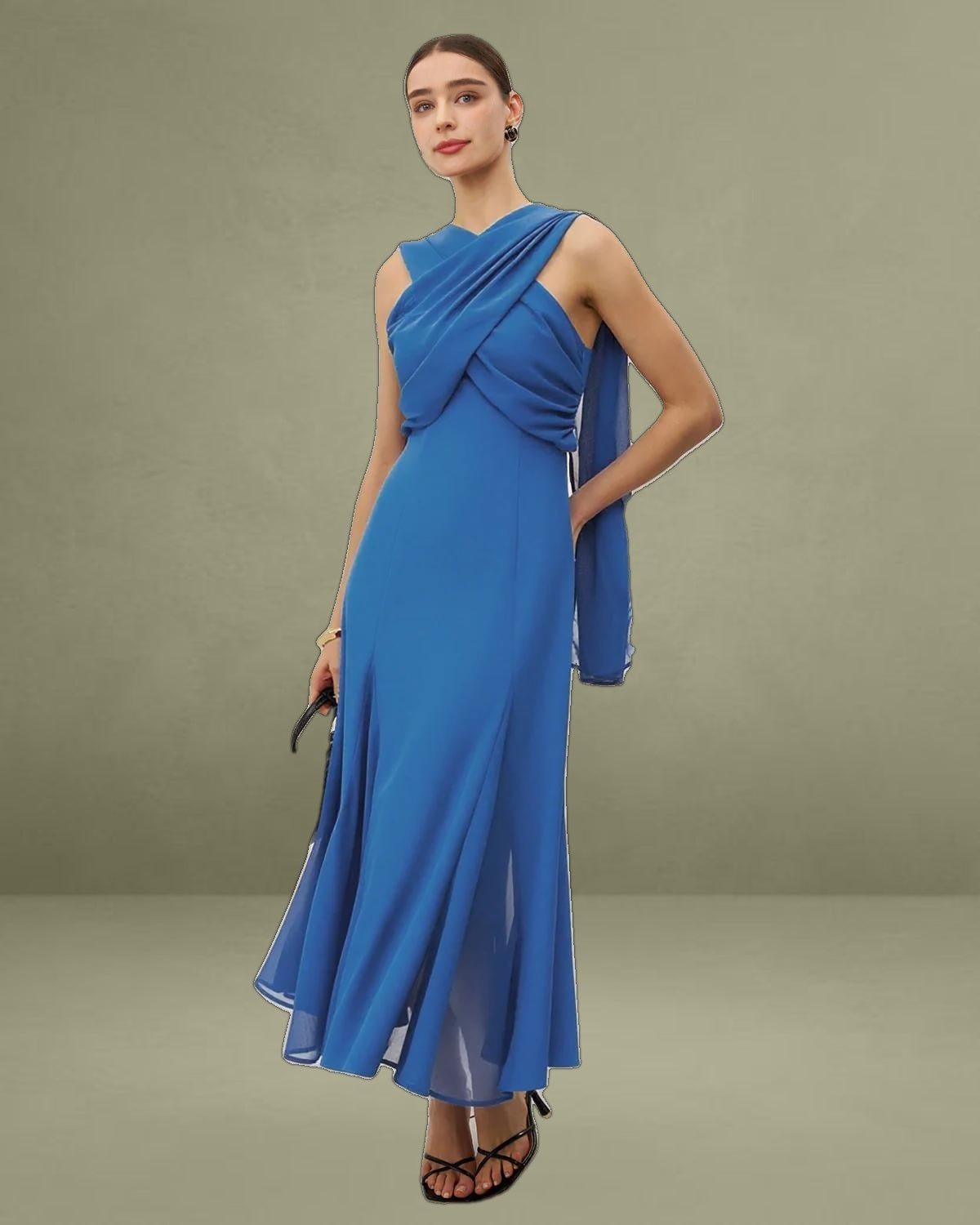 Blue Strapless Flowy Maxi Dress