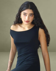 Ardita Asymmetrical Rib Knit Maxi Dress in Black