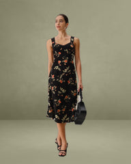 Black Floral Shirred Slip Maxi Dress