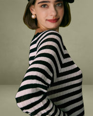 The Black Striped Flare Sleeve Mini Dress