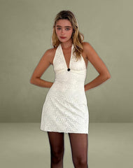 Codami Halter Neck Mini Dress in Rose Lace Ivory