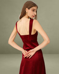 Red Sweetheart Neck A-Line Maxi Dress