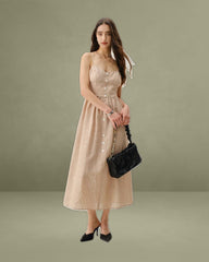 Orange Striped Sweetheart Neck Slip Maxi Dress