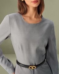 Grey A-Line Long Sleeve Mini Dress