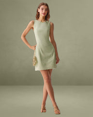 Green Boat Neck Sleeveless Mini Dress