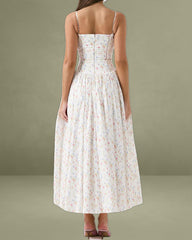 White Elegant Ditsy Floral Slip Midi Dress