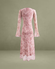 Pink Floral Bell Sleeve Maxi Dress