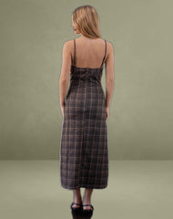 Delfina Midi Dress in Lace Brown Check