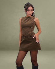 Dilshan Mini Dress in Babycord Brown