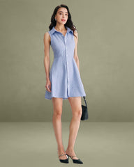 Blue Striped Button Mini Dress