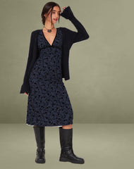 Vilinia Midi Dress in Pretty Petal Flock Black
