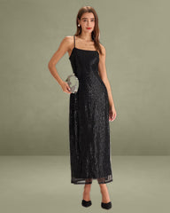 Black Sequin Bodycon Slit Maxi Dress