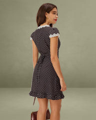 Black Polka Dot V-Neck Mini Dress