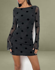Dasa Long Sleeve Mini Dress in Big Polka Flock Black