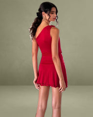 Boone One Shoulder Mini Dress in Slinky Red