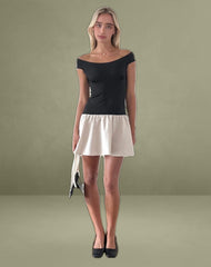Yael Mini Dress in Lycra Linen Black and Ecru