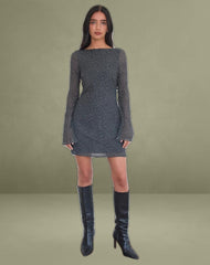 Sava Open Back Long Sleeve Mini Dress in Black Floral Chiffon