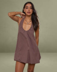 Alcinder Linen Mini Dress in Deep Taupe