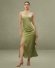 Green Square Neck Bodycon Maxi Dress