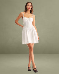 White Ruched Corset Slip Mini Dress