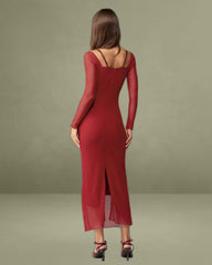Red See Through Bodycon Maxi Dress
