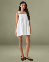 Kayla Square Neck Mini Dress in Linen Ivory