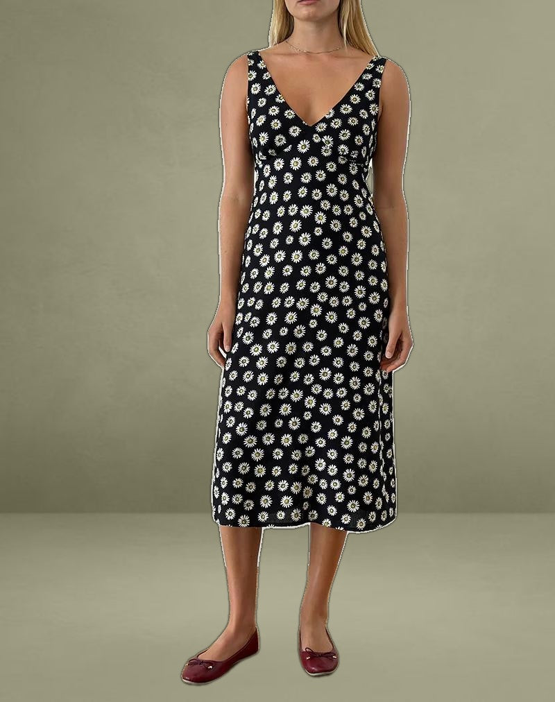 Lisheva Midi Dress in Grunge Daisy Black